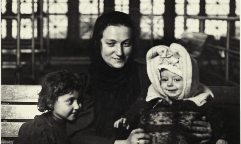 Lewis Hine's photograph titled 'The Madonna of Ellis Island (Russian Family)'.