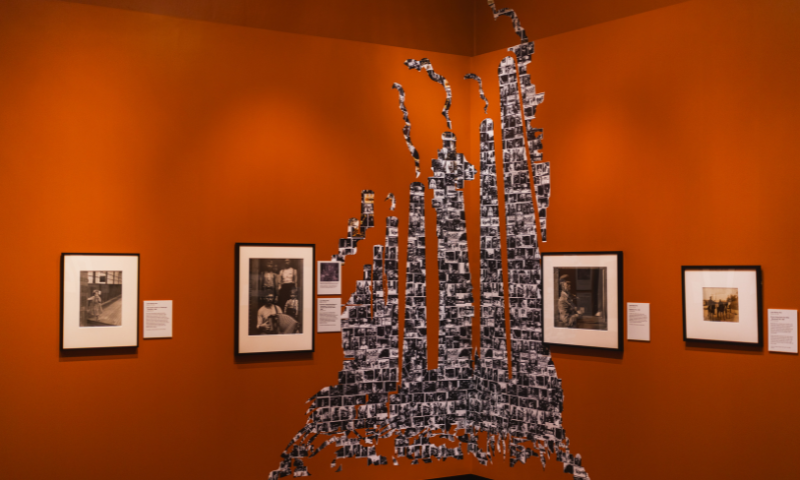 Artist Quaishawn Whitlock's art hanging on the walls at The Frick Pittsburgh.