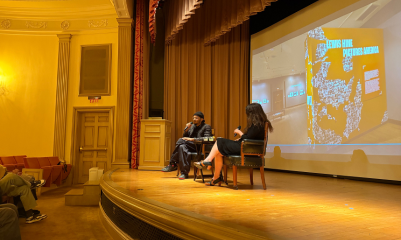 Artist Quaishawn Whitlock talks with Assistant Curator Lauryn Smith at The Frick Pittsburgh.