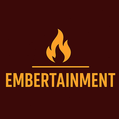 a graphic of a campfire with the word 'embertainment'