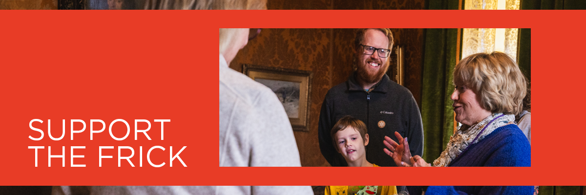 a photo of a man and a child listening to a woman talk. next to the photo are the words 'support the frick'