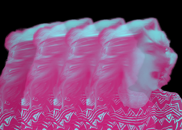 the outline of a woman repeated four times in pink