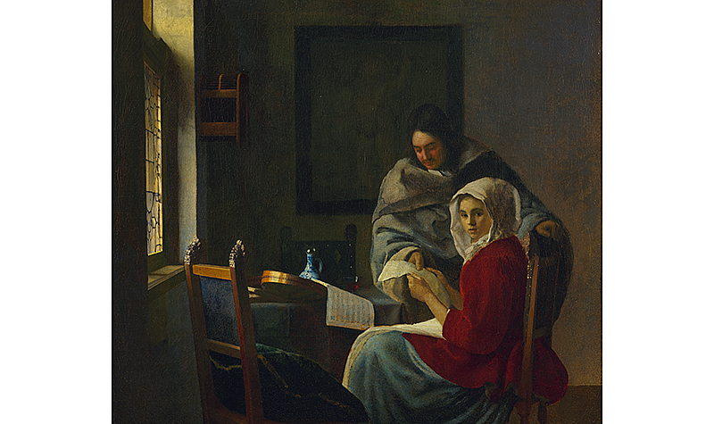Johannes Vermeer, <em>Girl Interrupted at Her Music</em>, ca. 1658-59. Oil on canvas, 15 1/2 x 17 1/2 in. (39.4 x 44.5 cm), The Frick Collection, New York; photo: Joseph Cosica Jr.
