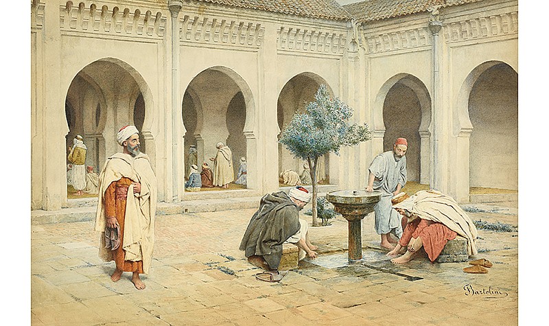 Filippo Bartolini, <em>Preparing for Prayer</em>, c. 1875, watercolor on paper. Gift of Drs. Joseph B. and Omayma Touma.