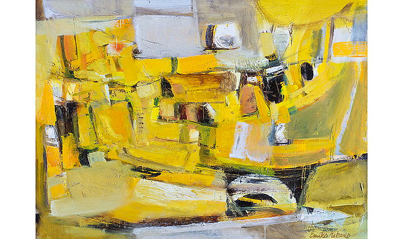 Emiko Nakano, Composition in Yellow, 1957. Oil on canvas, 34 x 46 in. Courtesy of the Levett Collection and FAMM. Photo: Fraser Marr.