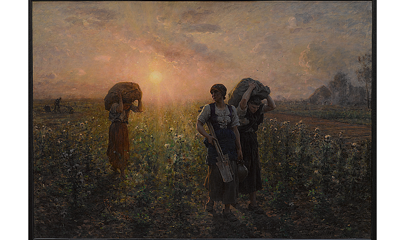 Jules Breton (French, 1827-1906). The End of the Working Day, 1886-87. Oil on canvas, 33 1/16 x 47 1/4 in. (84 x 120cm). Brooklyn Museum, Gift of Mrs. Edward S. Harkness, 35.867.