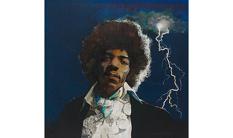 Jerry Pinkney (1939-2021). Jimi Hendrix, R.C.A. Album Cover, c. 1975. Watercolor on paper on board. 21 3/8 x 19 5/8 in. (board).