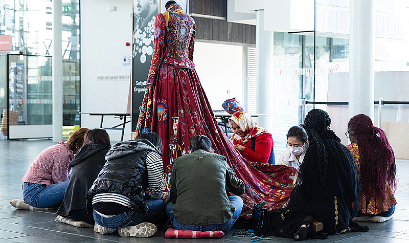 Embroidery Circle featuring the Swansea Women's Asylum and Refugee Support Group. National Waterfront Museum, Swansea. Photo by Mark Pickthall.