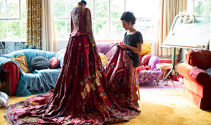 Kirstie Macleod works on The Red Dress. Photo by Sophia Schorr-Kon.