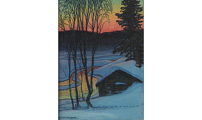 Otto Hesselbom, Swedish, 1848-1913. Sunset in V&#228;rmland, c. 1900. Oil on canvas, 27 5/8 x 20 in. (70 x 51 cm). Werner Collection.